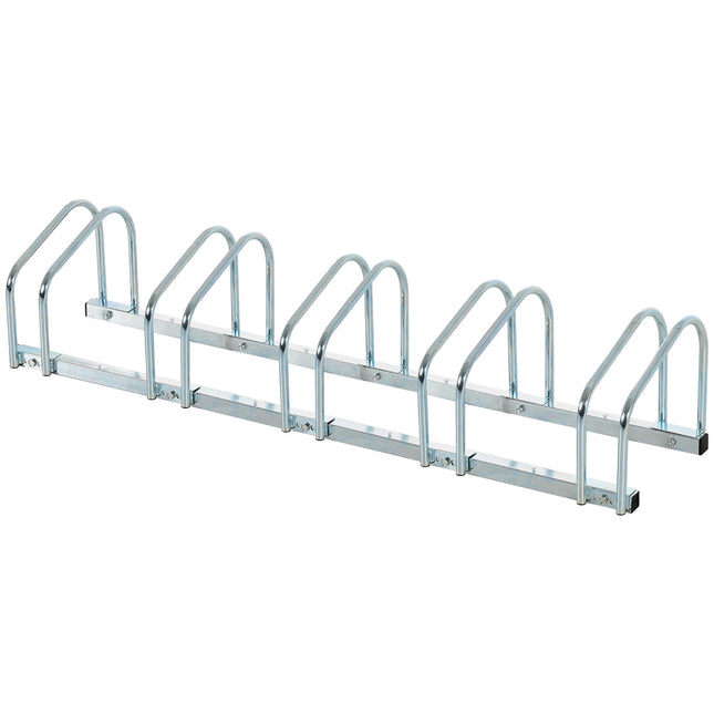 Weather-resistant bicycle rack in steel, floor and wall mount, holds 5