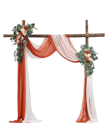 Wedding Arch Flowers With Drapes, Orange Silk, 4-Piece