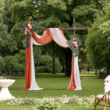 Wedding Arch Flowers With Drapes, Orange Silk, 4-Piece
