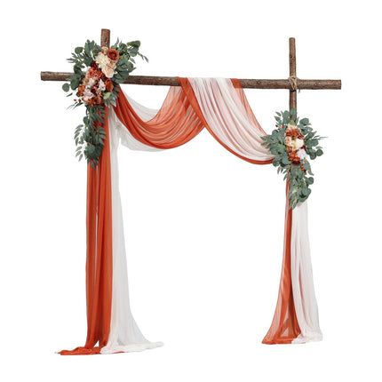 Wedding Arch Flowers With Drapes, Orange Silk, 4-Piece