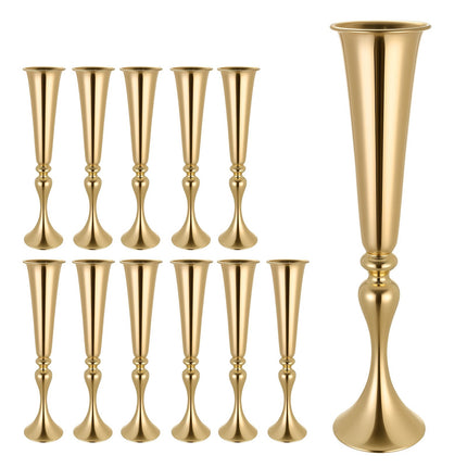 Wedding Trumpet Vases, 12-Pack 55 cm, Gold Steel