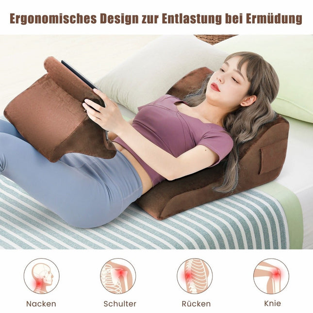 Wedge pillow set ergonomic back pillow with side pockets and washable cover support pillow for neck 47.5 x 23.5 x 54 cm brown