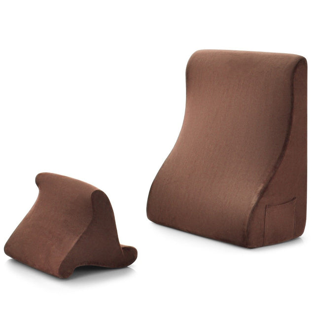 Wedge pillow set ergonomic back pillow with side pockets and washable cover support pillow for neck 47.5 x 23.5 x 54 cm brown