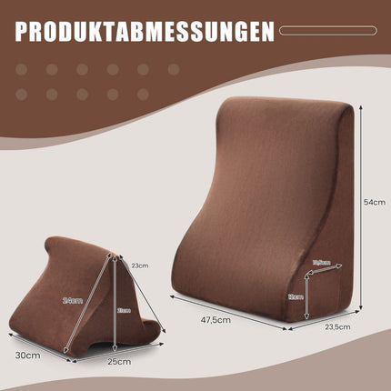 Wedge pillow set ergonomic back pillow with side pockets and washable cover support pillow for neck 47.5 x 23.5 x 54 cm brown