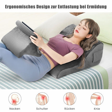 Wedge pillow set ergonomic back pillow with side pockets and washable cover support pillow for neck 47.5 x 23.5 x 54 cm gray