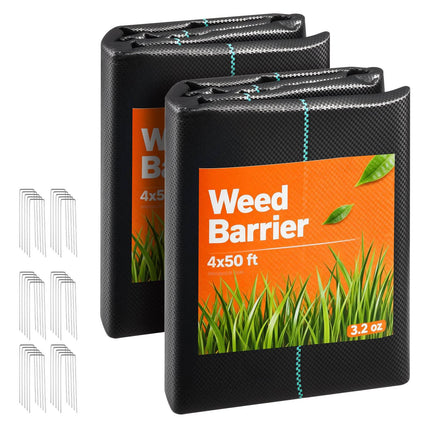 Weed Barrier Fabric, 2-Pack 4 x 50 ft Woven PP, Black