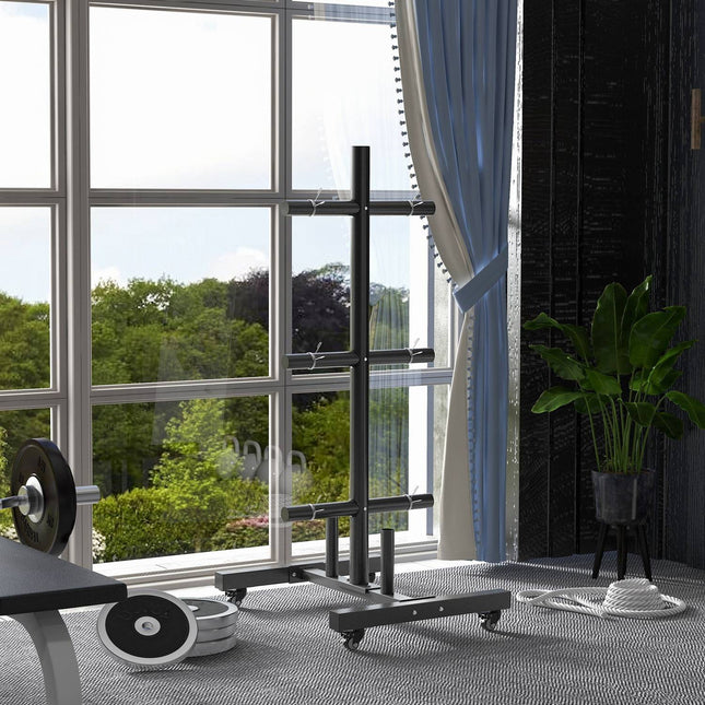 Weight plate rack with wheels - 6 bar, steel, 200 kg capacity