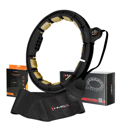 Weighted Hula Hoop with Counter & Waist Support, Black/Gold