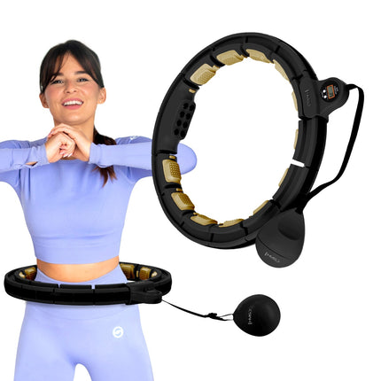 Weighted Hula Hoop with Counter & Waist Support, Black/Gold