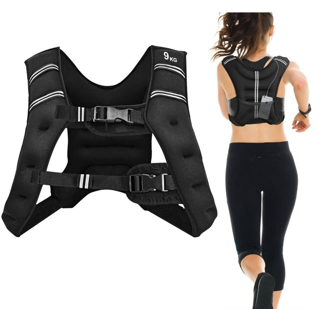 Verzwaard trainingsvest, 9 kg, verstelbaar, reflecterende banden