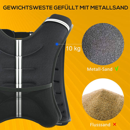 Weighted vest 10 kg adjustable strength training, black
