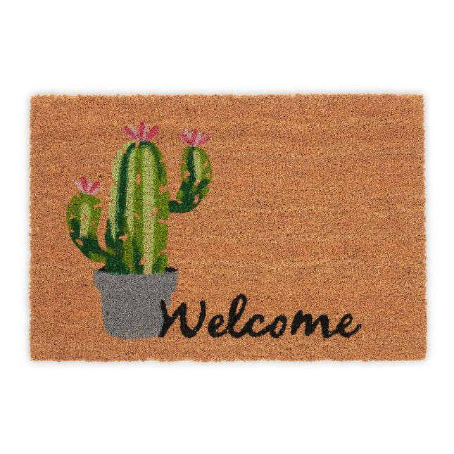 Welcome &amp; Cactus doormat in coconut