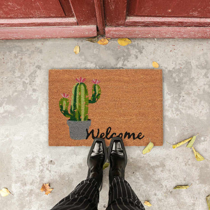 Welcome &amp; Cactus doormat in coconut
