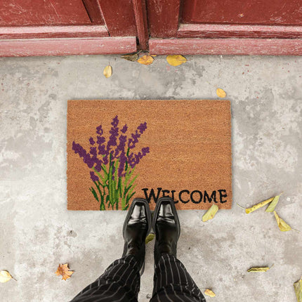 Welcome &amp; Lavender door mat in coconut
