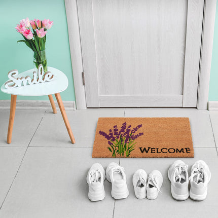 Welcome &amp; Lavender door mat in coconut