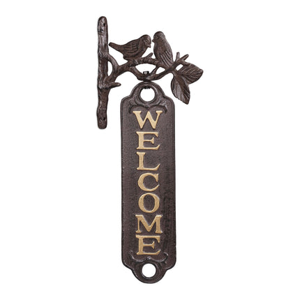 Welcome sign with birds