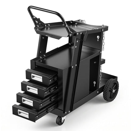 Welding Cart, 2-Tier 4-Drawer, 265 lb, Swivel Casters