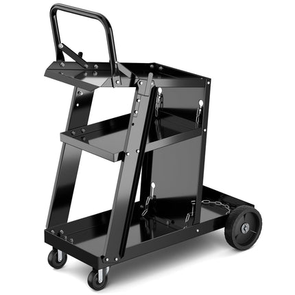 Welding Cart with 3 Shelves and Safety Chains, Black