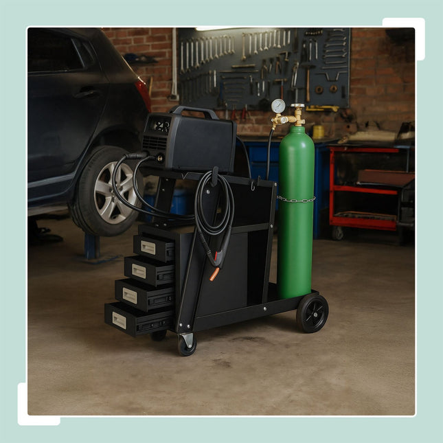 Welding Cart with Shelves and Cylinder Storage