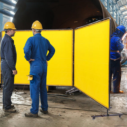 Welding Screen with Frame, 6 x 8 ft, 3-Panel, Flame-Resistant Vinyl