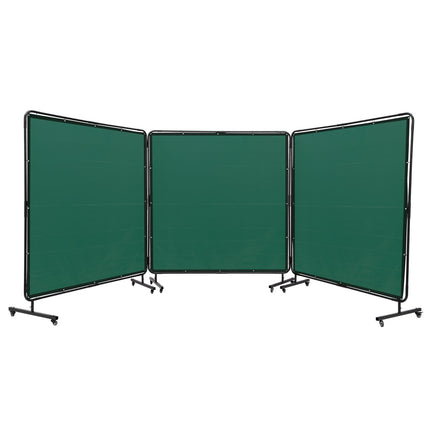 Welding Screen with Frame, Flame-Resistant 3-Panel 6x6 ft, Green