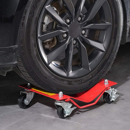 Wheel Dolly Set of 4, 8000 lb Steel, Brakes, Red