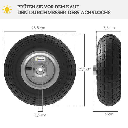 Wheelbarrow Wheel Set of 4, Solid Rubber, 80kg, Ø255mm