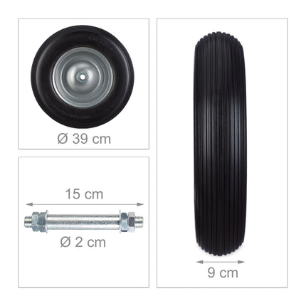 Wheelbarrow wheel made of solid rubber with axle