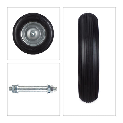 Wheelbarrow wheel made of solid rubber with axle
