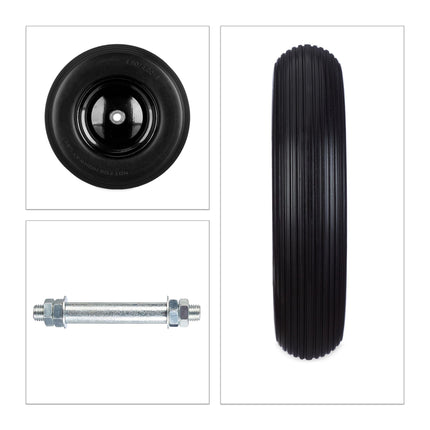 Wheelbarrow wheel made of solid rubber with axle
