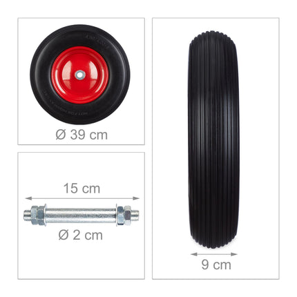 Wheelbarrow wheel made of solid rubber with axle