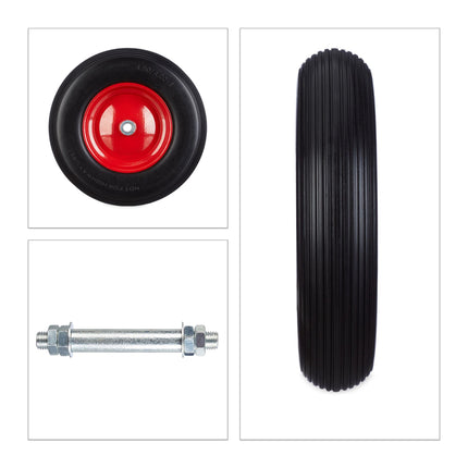 Wheelbarrow wheel made of solid rubber with axle