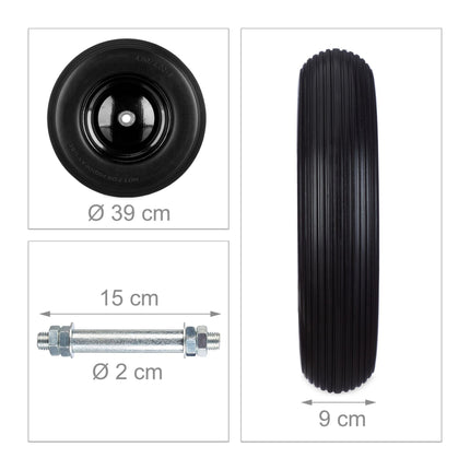 Wheelbarrow wheel made of solid rubber with axle