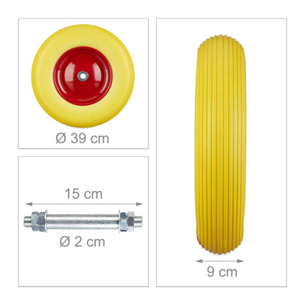 Wheelbarrow wheel made of solid rubber with axle