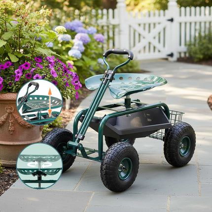 Wheeled Garden Seat with Storage and Adjustable Height