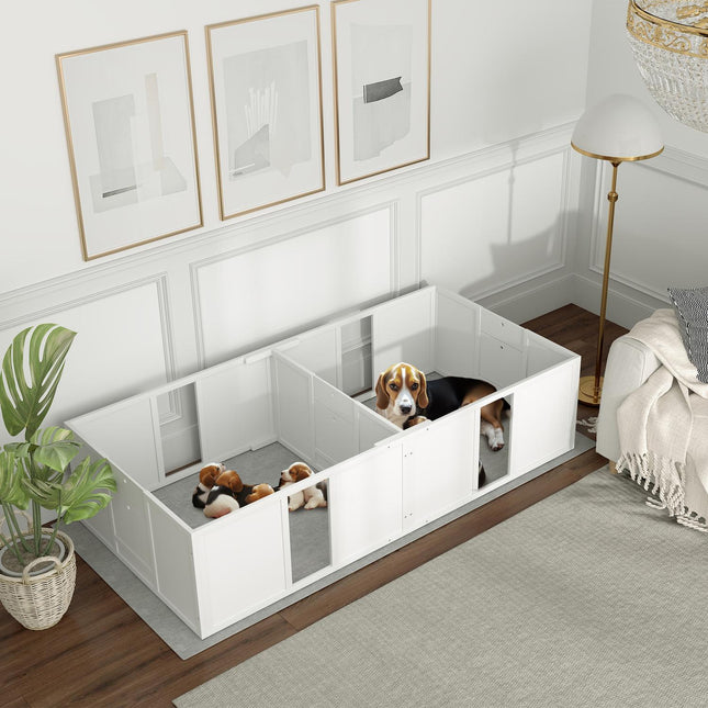 Wooden puppy crate with non-slip floor, adjustable, 196x96x48 cm