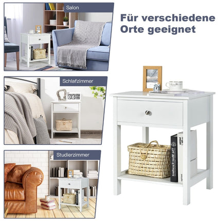 White 2-Tier Nightstand Set with Drawer, 48x40x58 cm