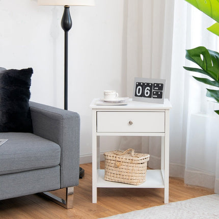 White 2-Tier Nightstand Set with Drawer, 48x40x58 cm