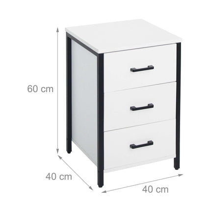 White 3-Drawer Bedside Table, 60x40x40 cm