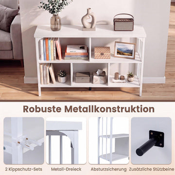 White 3-Tier Bookshelf with Metal Frame and Anti-Tip Kits
