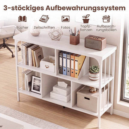 White 3-Tier Bookshelf with Metal Frame and Anti-Tip Kits