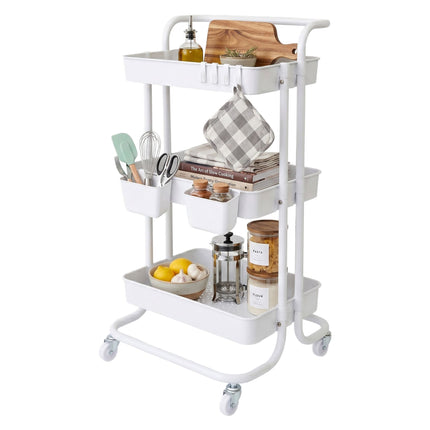 White 3-Tier Metal Storage Trolley with Wheels