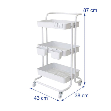 White 3-Tier Metal Storage Trolley with Wheels