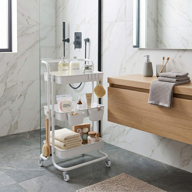 White 3-Tier Metal Storage Trolley with Wheels