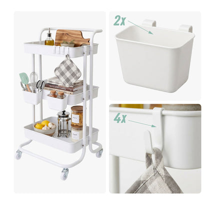 White 3-Tier Metal Storage Trolley with Wheels