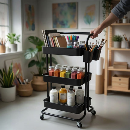 White 3-Tier Metal Storage Trolley with Wheels