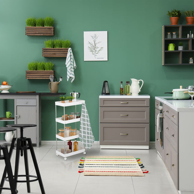 White 4-Tier Rolling Storage Trolley for Kitchen/Bathroom