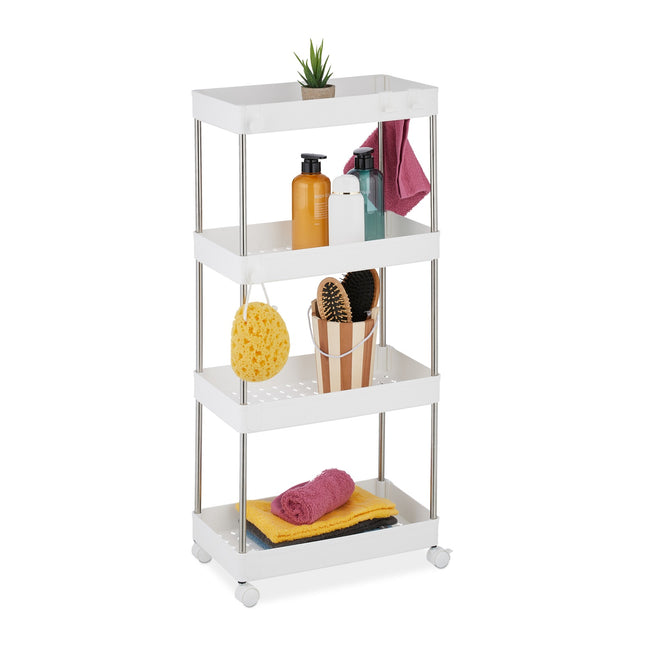 White 4-Tier Rolling Storage Trolley for Kitchen/Bathroom
