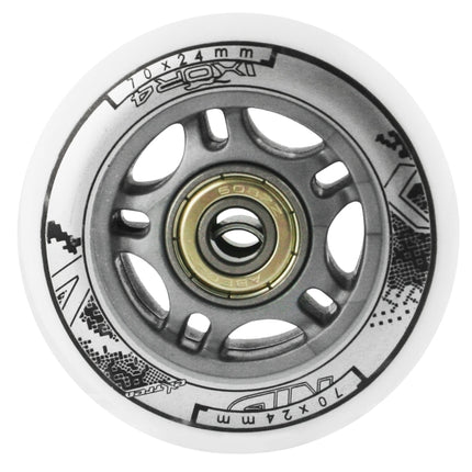 White 70x24mm 82A Wheels (4) + ABEC-7 Bearings (8) Set