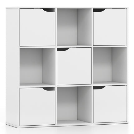 White 9-Cube Bookshelf with 5 Doors and Anti-Tip Device